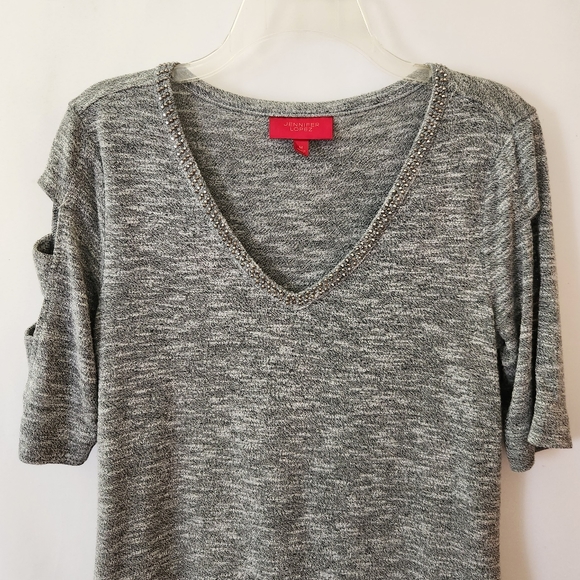Jennifer Lopez Y2k Gray Studded V-Neck Tee with Cutouts womens size medi… - Picture 2 of 13